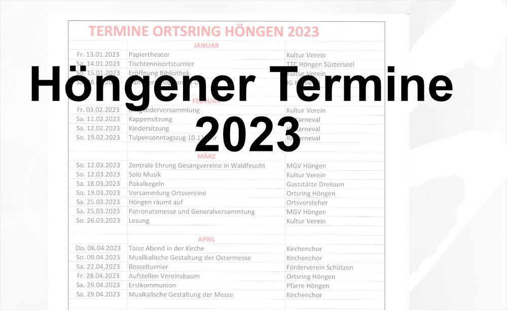 Termine der Höngenerr Ortsvereine