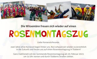 Rechtzeitig zum Rosenmontagsumzug der Witsemänn anmelden!