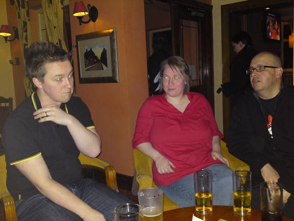 @LichfieldBlog making hand gestures at @rachelcreative and @grovesmedia