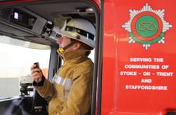 fireengine Peter Dartford tests out the new Airwave equipment