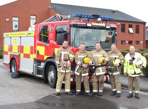lichfieldfirefighters Firefighters Christopher Ward, Damian Peaker, Rob Horton, Christopher Gaunt and Watch Manager Steve Whitehouse
