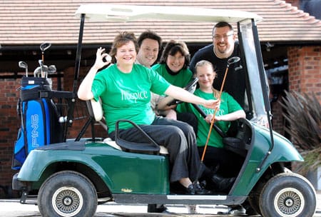 stgileslichgolf Helen Relihan (St Giles Hospice), Paul Causer (LGCC Membership Manager), Linda Bridges (St Giles Hospice), Gemma Meakin (LGCC Membership Advisor) and Richard Gee (LGCC Manager)
