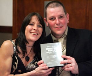 Tracy Potts (Lichfield District Council Community Worker) and Michael Pritchard (Neighbourhood Investment Manager for HomeZone Living) with the award