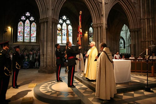 The 1st Batallion Staffordshire Regiment colours are laid up for a final time at Lichfield Cathedral