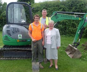 Contractors Craig Taylor and Neil Tingay with Councillor Richards at Burntwood Park