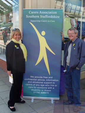 Outreach worker, Sharon Braacx with local carer Jim Sharpe