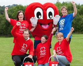 Staff from Midlands Co-op’s Lichfield head office with the British Heart Foundation mascot
