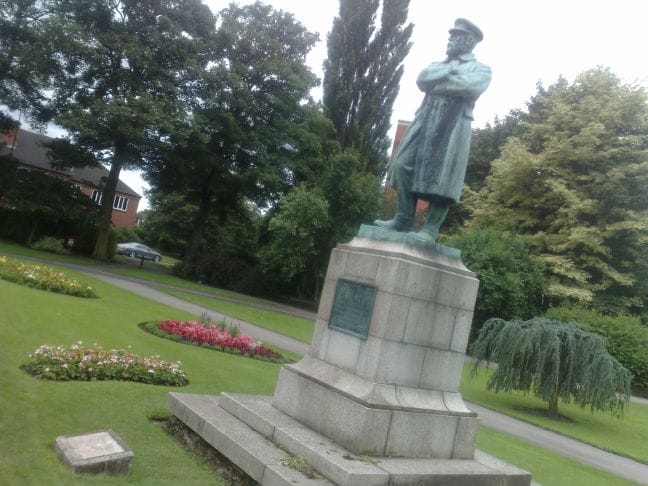 The statue of Captain Smith which will be restored to it's original bronze style