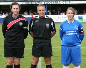 Alan Wiley with the two captains. Pic: Dave Birt
