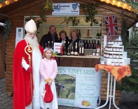 limburg-020a Saint Nicholas visits Halfpenny Green Vineyard's Stall at Limburg's Christmas market