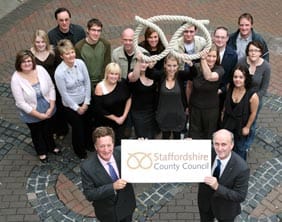 Lord Stafford and County Councillor Philip Atkins help launch the new logo
