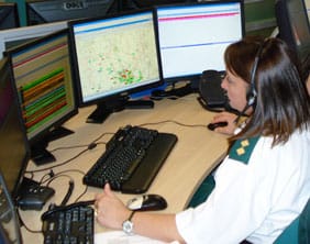 An operator at the ambulance control centre