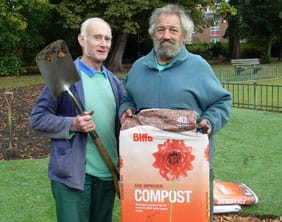 Lichfield District Council gardeners Dave Coton and Vic Sones with the new compost