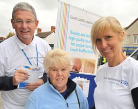 Jim Barlow and Sue Nabbs with Burntwood resident Gloria Brown