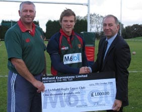 Colts coach Colin Turner and captain Josh Massey with Peter Cleaver of Midland Expressway Ltd