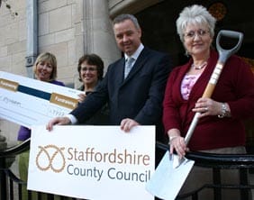 Volunteering-scheme County Councillor Ben Adams with council staff Nicola Sawyer, Daphne Sharp and Janet Markwell to launch the new scheme