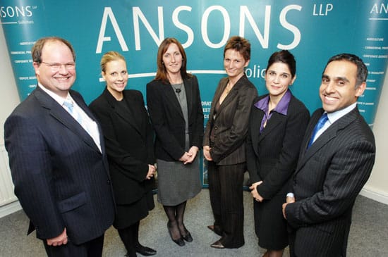 Partners-at-Ansons-Solicitors-(left-to-right)-Simon-James,-Marie-Tisdale,-Susan-Davies,-Sarah-Popp,-Hilary-D'Cruz,-Jas-Singh Partners at Ansons Solicitors Simon James, Marie Tisdale, Susan Davies, Sarah Popp, Hilary D'Cruz and Jas Singh
