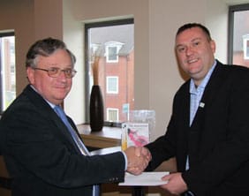 players-charity Steve Brunton (President of the Lichfield Players) and Ray Nash (Alzheimer Society's West Midlands Community Fundraiser)