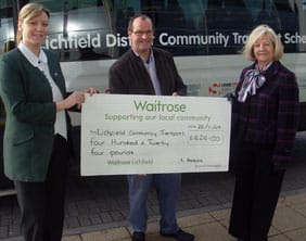sarah-O'Loughlin,-chris-pawsey,-cllr-janet-eagland-1 Waitrose's Sarah O’Loughlin, Community Transport volunteer driver Chris Pawsey and Cllr Janet Eagland