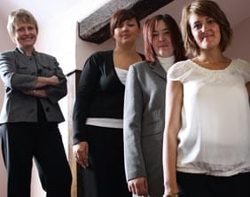 Julie,-Beccy,-Angela,-Amanda,-Stairs-LR Julie Tomasik, Rebecca Chilton, Amanda Boulton and Angela Smith