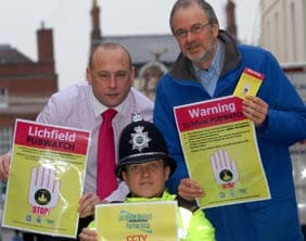 Pub owner Paul Maddox, Richard Lewis and PC Adam Thompson launch Pubwatch in Lichfield 