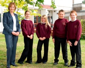 Chasetown Specialist Sports College's Bernice Astling with pupils from the school