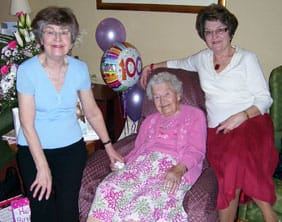 Elsie's-100th-Birthday Elsie Roe with her daughters Janice and Glenda