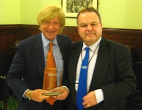 fabricantwaterways Michael Fabricant receives his award from Clive Henderson, Chairman of the Inland Waterways Association