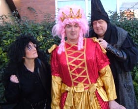 fradleyplayers The fearsome Ogre (Brian Asbury) and his sidekick Igor (Jan Green) menace Queen Madge (Jon Williams)
