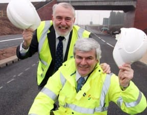Lichfield Southern Bypass 2 Clive Thomson, Head of Specialist Highway Services, and Staffordshire County Councillor Mike Maryon, Cabinet member for Highways, at the new Lichfield Southern Bypass