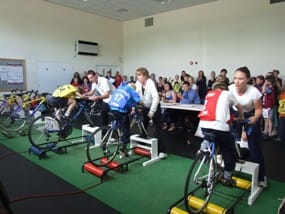 roller racing in progress at british cycling event A roller racing event