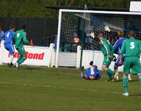 Kidsgrove Athletic take the lead against Chasetown. Pic: Dave Birt
