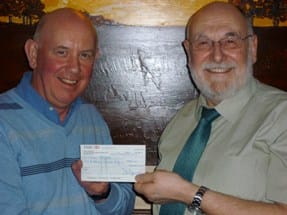 Allan Postgate gets his cheque from Ken Gardner