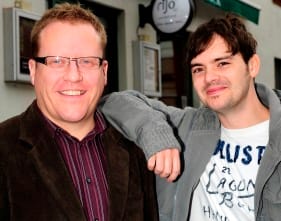 Artistic & Executive Director Adrian Jackson (left) welcomes CBBC's Barney Harwood (right) to the Lichfield Garrick Adrian Jackson with Barney Harwood