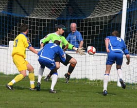 Dave Egan puts Chasetown 1-0 up against Spalding. Pic: Dave Birt