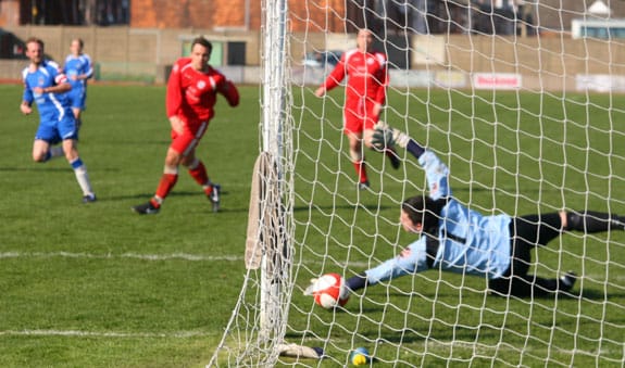 Chasetown FC captain Dave Egan makes it 5-0 against Goole AFC. Pic: Dave Birt