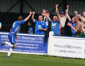 daveegan Dave Egan celebrates in front of the Chasetown fans. Pic: Dave Birt