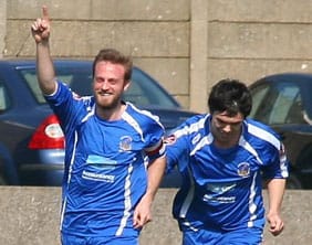 Dave Egan celebrates after opening the scoring. Pic: Dave Birt