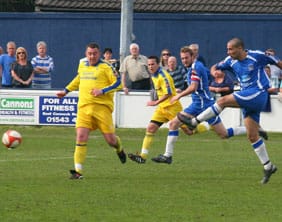Gary Hay scores against Spalding United. Pic: Dave Birt