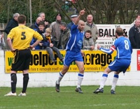 garyhaycelebrates Gary Hay celebrates his goal against Belper Town. Pic: Dave Birt
