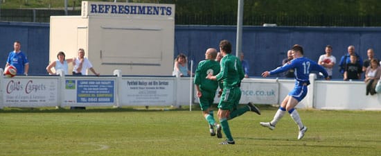 Grant Ryan equalises for Chasetown against Kidsgrove. Pic Dave Birt