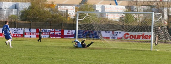 Grant Ryan puts Chasetown FC 2-0 up from the penalty spot against Goole AFC. Pic: Dave Birt