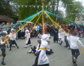 Maypole-Dancing-2009 Maypole dancing at the 2009 Well Dressing event in Newborough