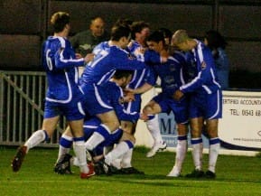 perrow congrats Chasetown FC's players celebrate Dean Perrow's goalscoring return. Pic: Dave Birt