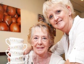 Ruth Crane and Lyn Shiel get ready for the Mammoth Coffee Morning