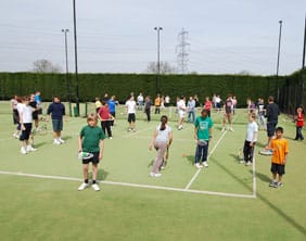 Lichfield Friary Lawn Tennis Club players take part in the world record attempt