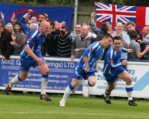 Dean Perrow celebrates his goal. Pic: Dave Birt
