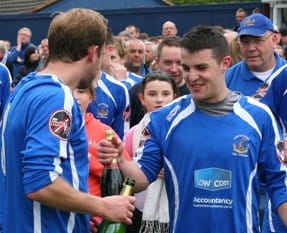 eganperrow Dave Egan and Dean Perrow share a champagne moment after sealing promotion