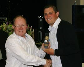 garybrich Lee Noble presents Gary Birch with his award. Pic: Dave Birt