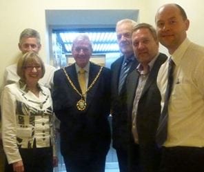 Lift 03 Richard Harris, Nina Dawes, Councillor Christopher Spruce, Councillor David Smedley, Andrew Hayward and Dave Pearson open the new lift